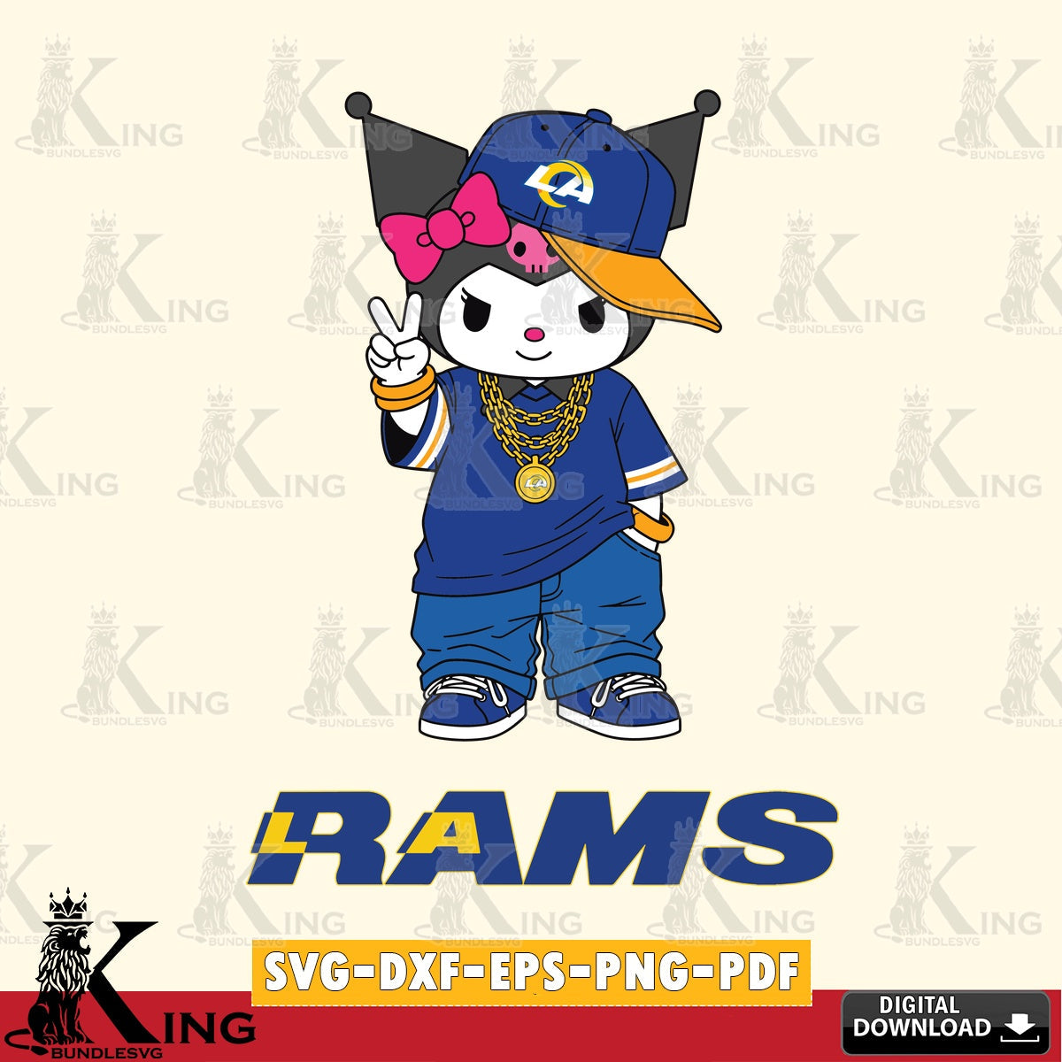 Los Angeles Rams Kuromi Streetwear Style SVG file, Cricut, Cut file  , Digital Download , Instant Download, Sanrio svg, Clipart