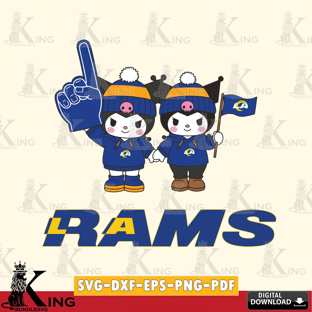 Los Angeles Rams Kuromi rugby Fan SVG file, Cricut, Cut file  , Digital Download , Instant Download, Sanrio svg, Clipart