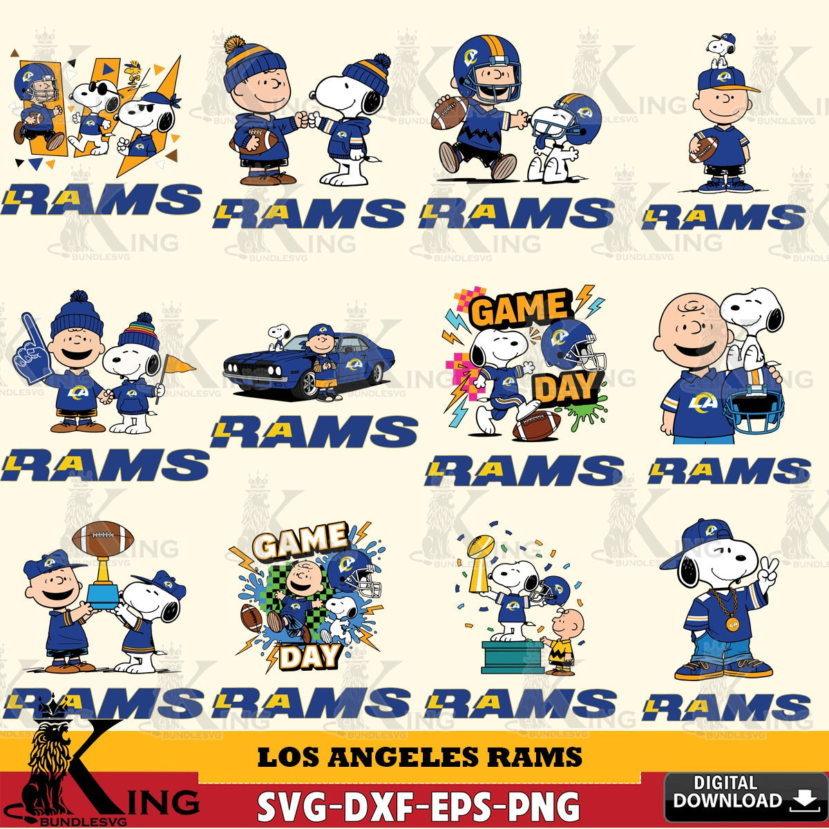 Los Angeles Rams Peanuts Play Football NFL Bundle Cricut file , Cut file  , Digital Download , PDF File , Instant Download