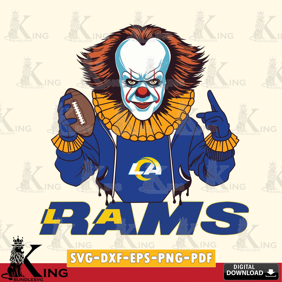Vector design showing Los Angeles Rams Pennywise player football, vector illustration for POD merchandise and apparel