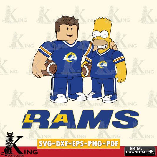 Beautiful illustration of Los Angeles Rams Roblox & Homer Simpson football, NFL file cut, SVG PNG design suitable for Glowforge