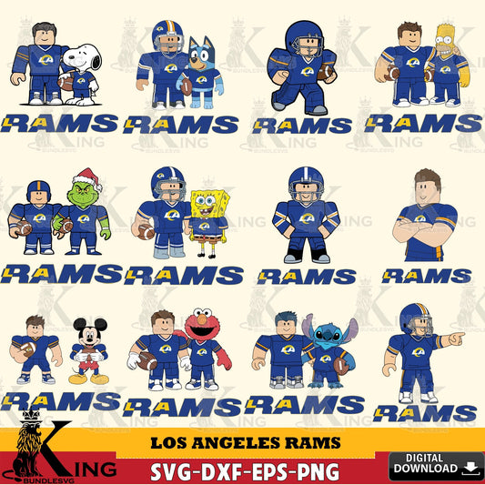 Mega bundle containing Los Angeles Rams Roblox with Friends football NFL Bundle vector illustration for POD merchandise and