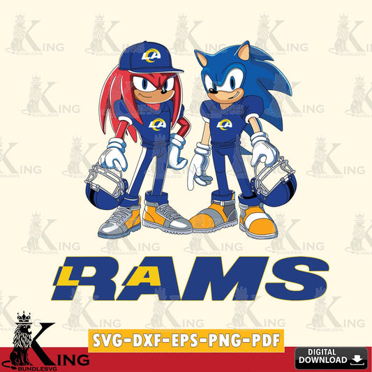 Modern graphic depicting Los Angeles Rams Sonic and Knuckles player football, digital clipart compatible with laser engraving and