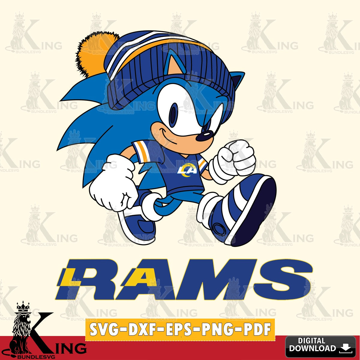 Digital clipart of Los Angeles Rams Sonic Football, digital download for Cricut Maker and paper crafts