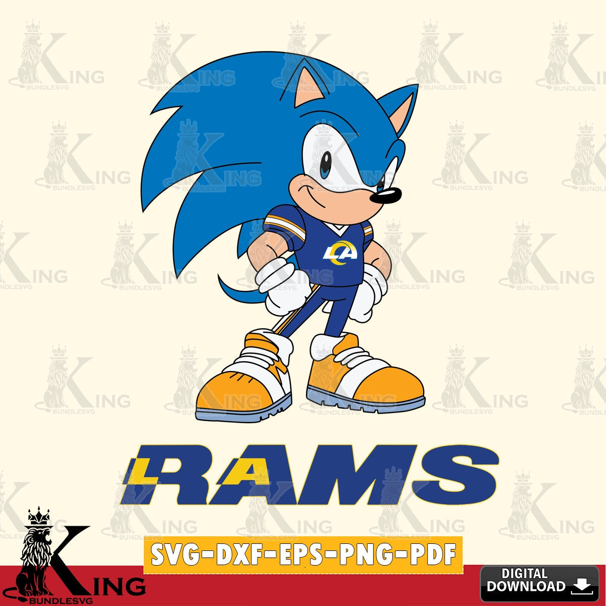 Stylish representation of Los Angeles Rams Sonic Football Star Mascot as a digital download for Cricut Maker and paper crafts