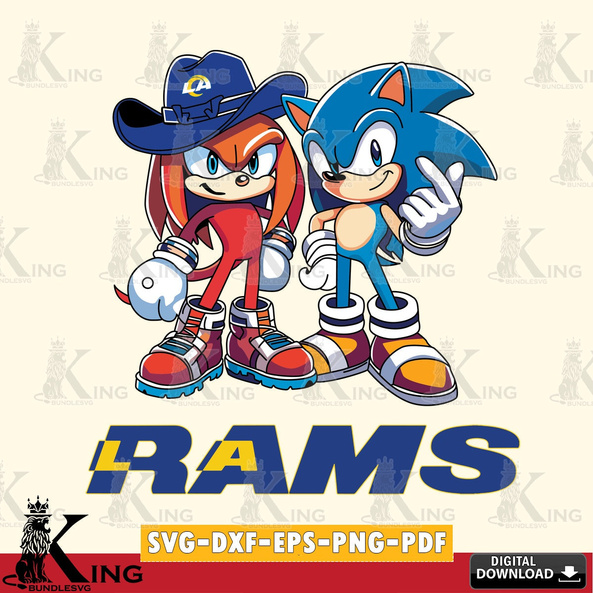 Digital download featuring Los Angeles Rams Sonic & Knuckles football mascot PNG clipart for sublimation printing and graphic