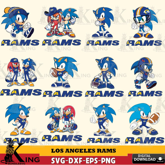 Jumbo collection of Los Angeles Rams Sonic & Knuckles NFL Football Bundle crafting file for iron-on transfer and vinyl decals