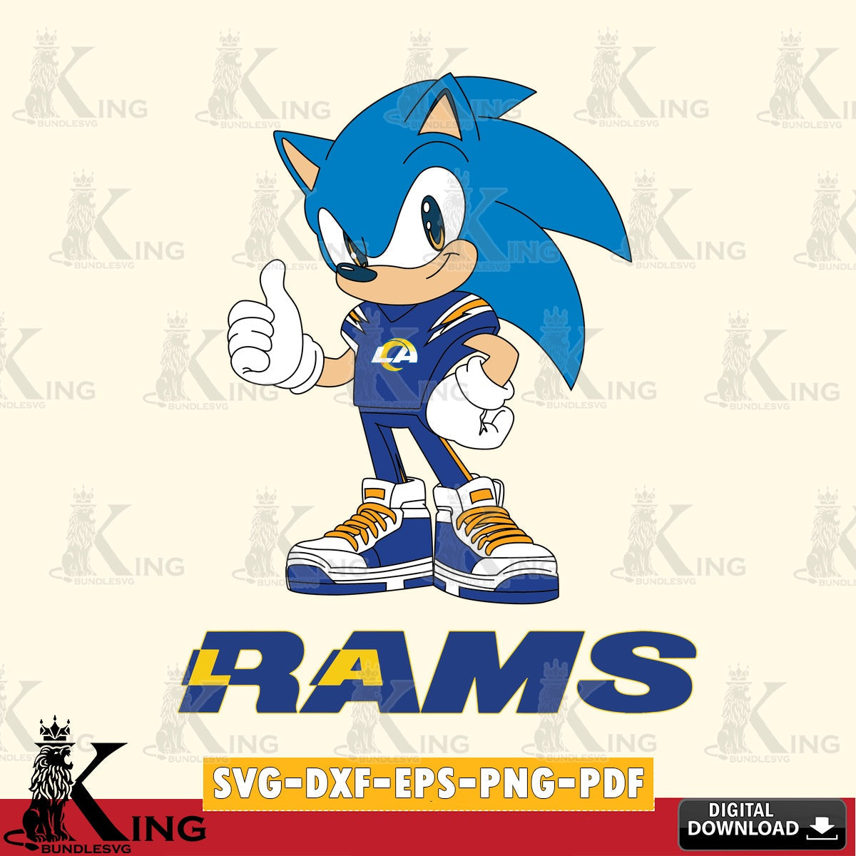 Creative design featuring a Los Angeles Rams Sonic Like Football SVG PNG design suitable for Glowforge and laser cutting