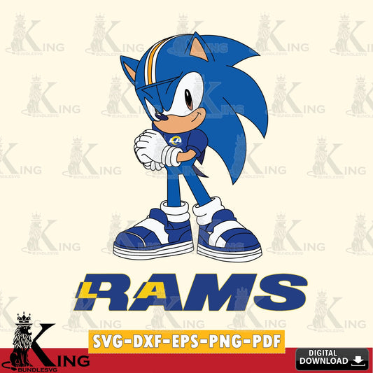 Digital download featuring a cute Los Angeles Rams Sonic football cut file ideal for vinyl projects and T-shirt printing.