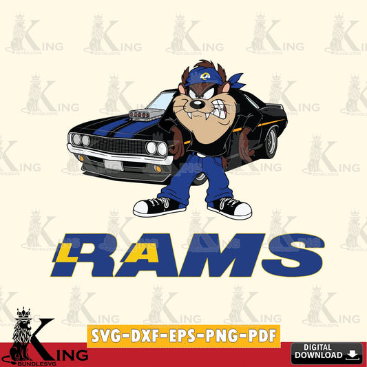 Los Angeles Rams Taz Racing Car Cut file  , Digital Download , Instant Download, Looney Tunes svg, Football svg