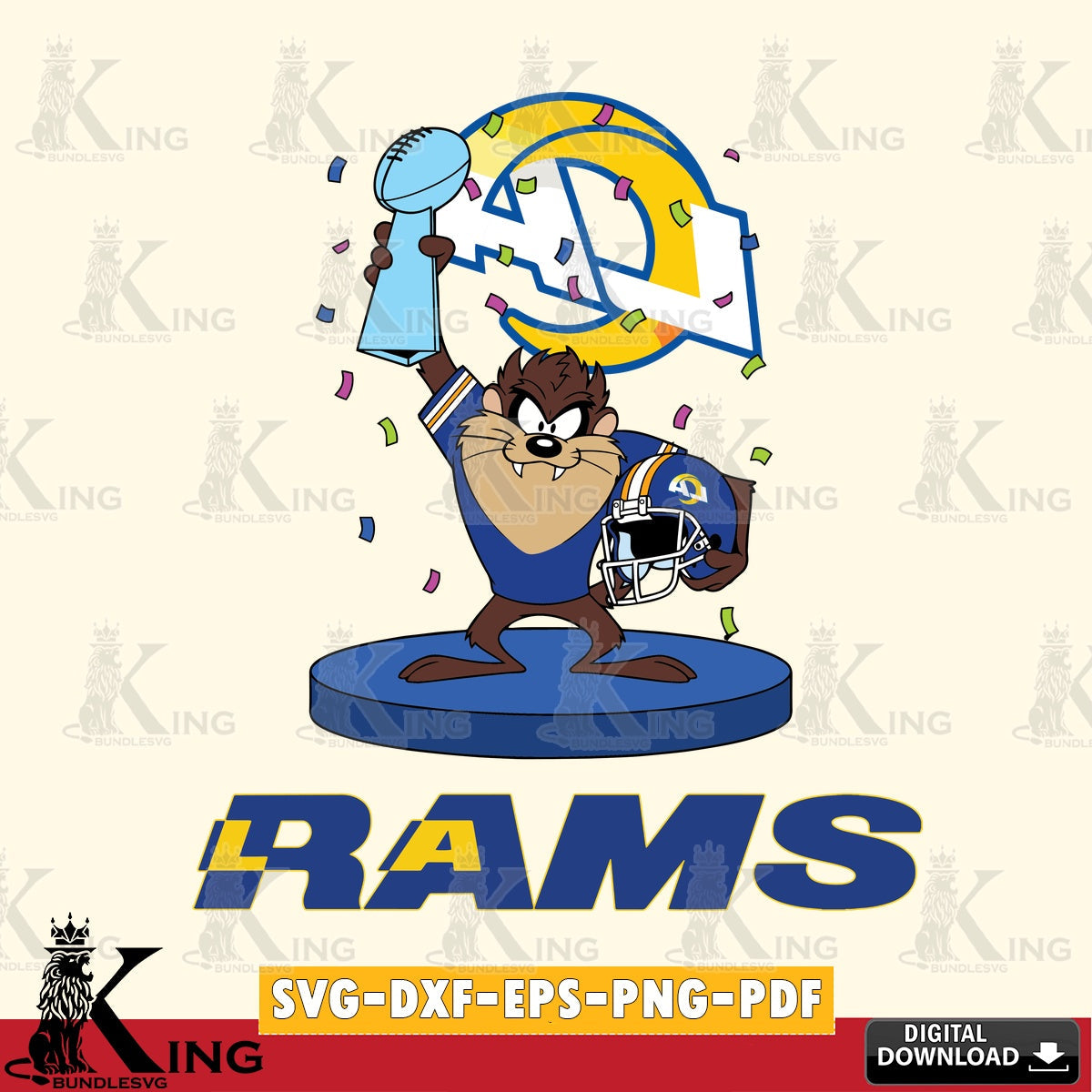 Los Angeles Rams Taz Trophy Podium Cut file  , Digital Download , Instant Download, Looney Tunes svg, Football svg