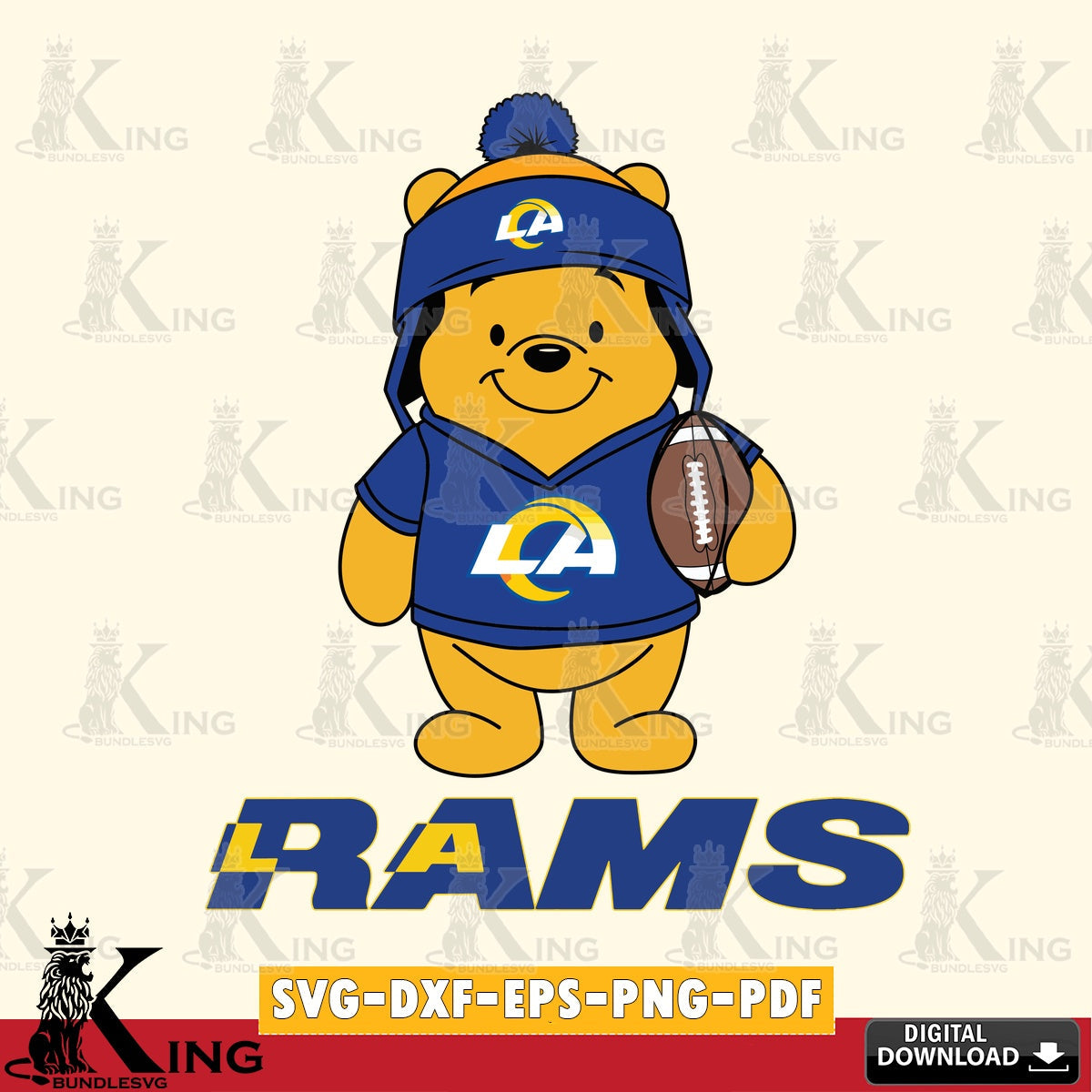 Beautiful illustration of Los Angeles Rams Winnie the Pooh player football, high-quality vector for DIY scrapbooking and home