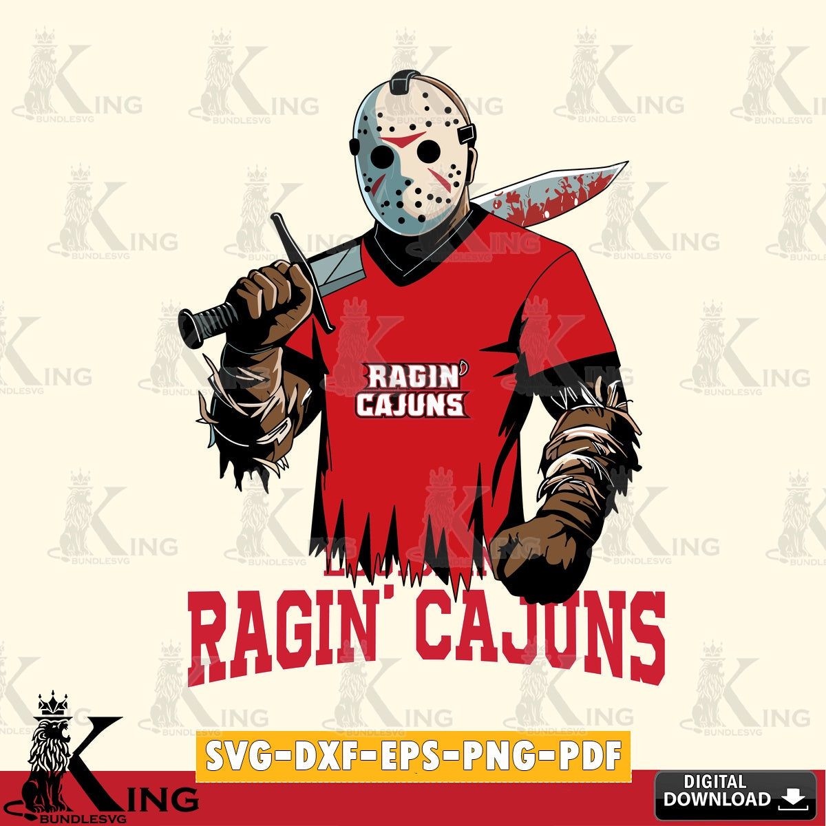 Digital clipart of Louisiana Ragin' Cajuns Jason Voorhees Football, NCAA, PNG clipart for sublimation printing and graphic design