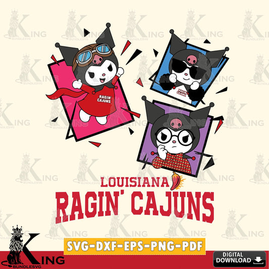 Louisiana Ragin' Cajuns Kuromi Action Football SVG file, Cricut, Cut file  , Digital Download , Instant Download, Sanrio svg, Clipart