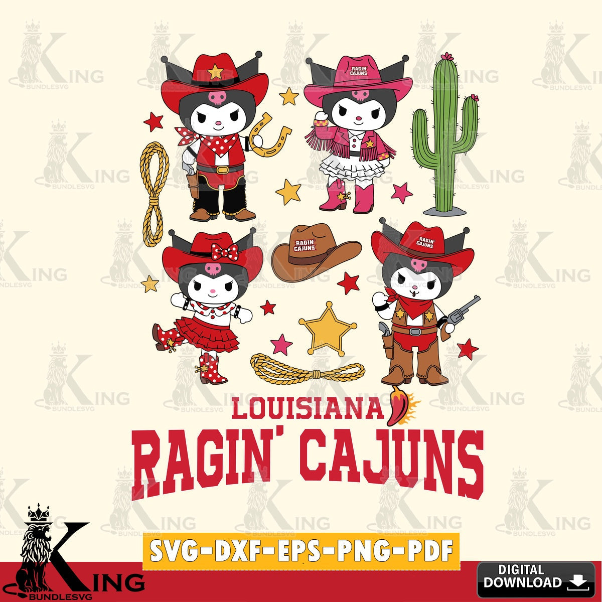 Louisiana Ragin' Cajuns Kuromi Cowboy Western SVG file, Cricut, Cut file  , Digital Download , Instant Download, Sanrio svg, Clipart