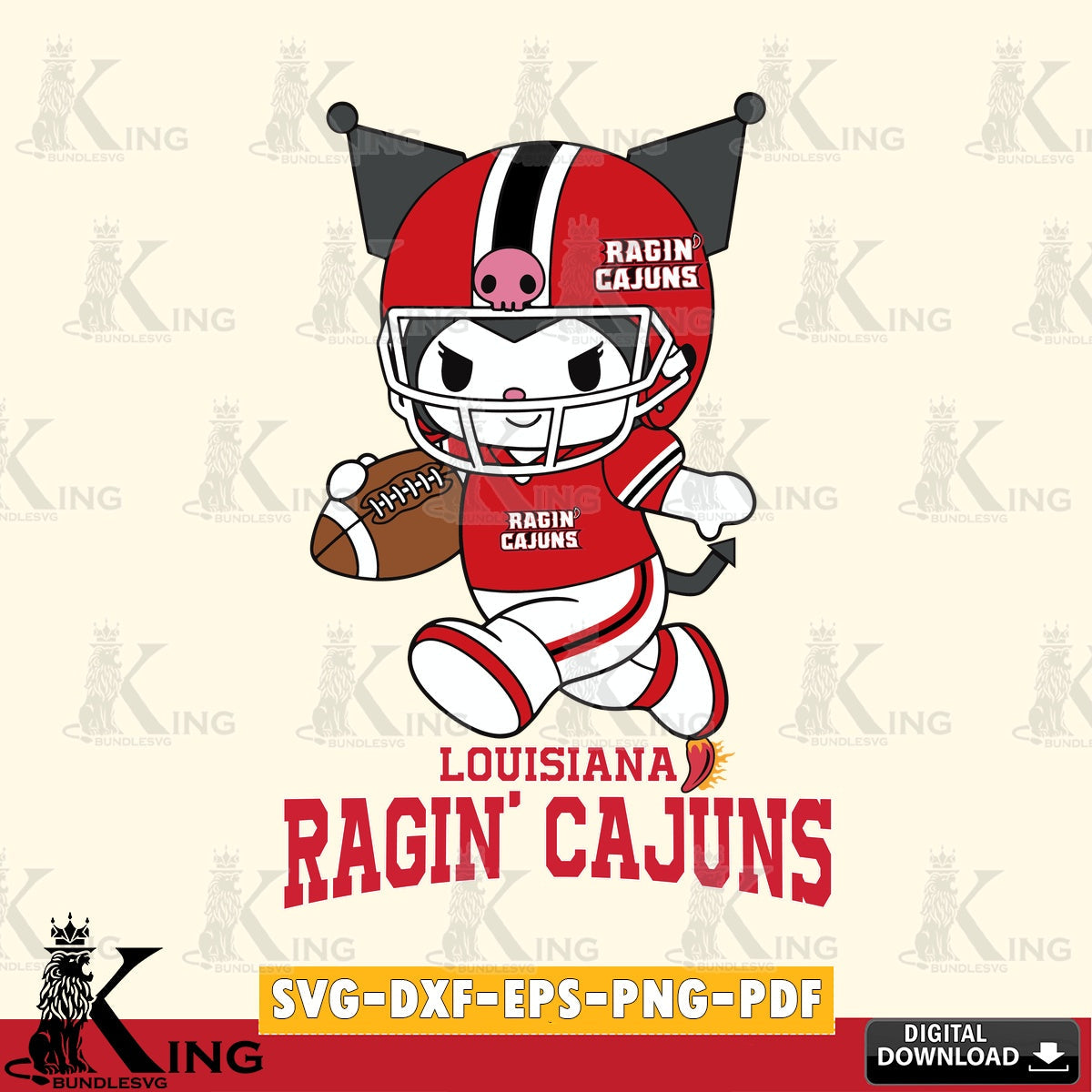 Louisiana Ragin' Cajuns Kuromi Football Run SVG file, Cricut, Cut file  , Digital Download , Instant Download, Sanrio svg, Clipart