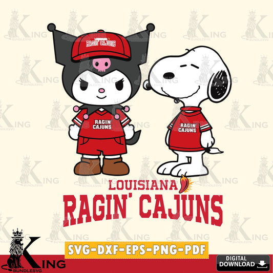 Louisiana Ragin' Cajuns Kuromi Snoopy Football SVG file, Cricut, Cut file  , Digital Download , Instant Download, Sanrio svg, Clipart