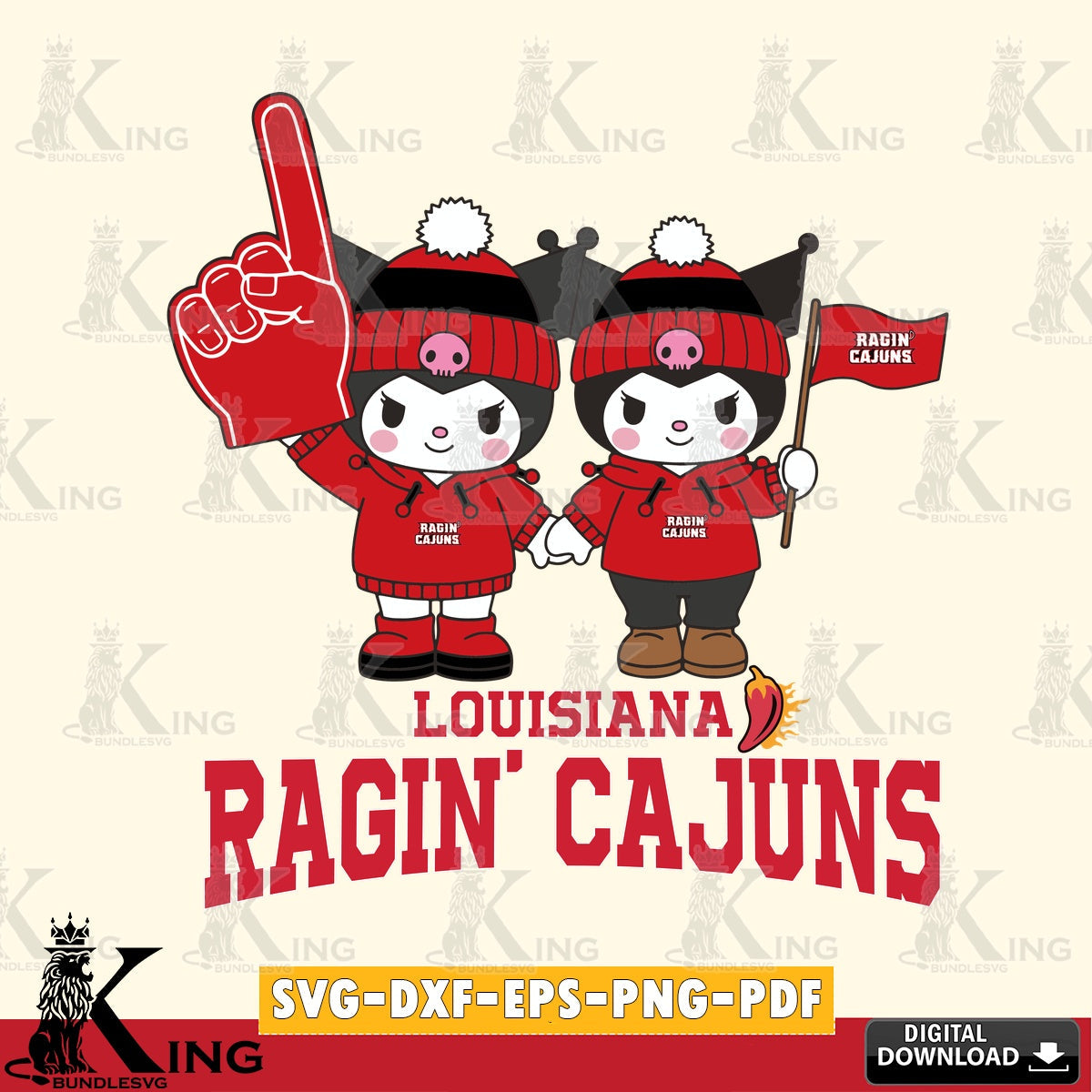 Louisiana Ragin' Cajuns Kuromi rugby Fan SVG file, Cricut, Cut file  , Digital Download , Instant Download, Sanrio svg, Clipart