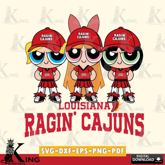 Digital clipart of Louisiana Ragin' Cajuns PowerPuff Girls Football, NCAA cut file ideal for vinyl projects and T-shirt printing.