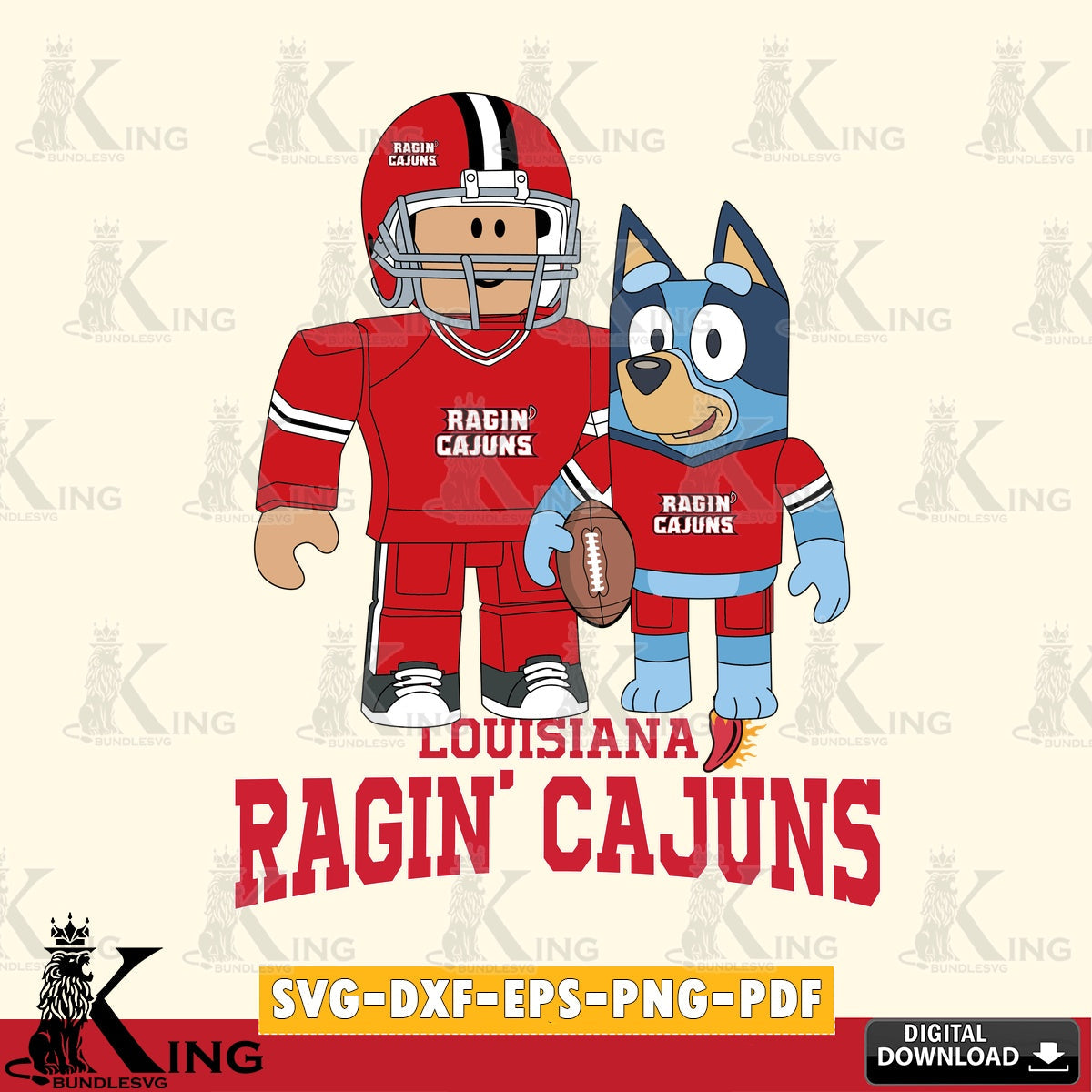 Louisiana Ragin' Cajuns Roblox & Bluey Football SVG file , NCAA Cricut,  File cut , Digital Download , PDF File