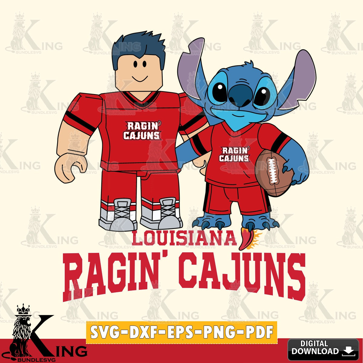 Louisiana Ragin' Cajuns Roblox & Stitch Football SVG file , NCAA Cricut,  File cut , Digital Download , PDF File