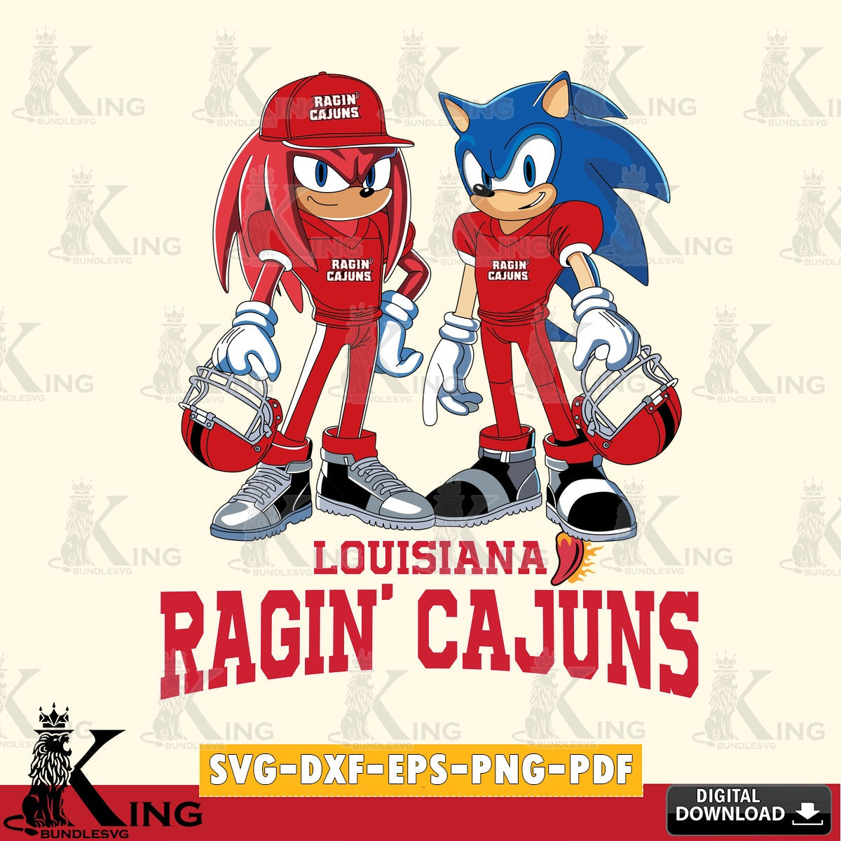 Detailed illustration of Louisiana Ragin' Cajuns Sonic And Knuckles football player, printable vector design for sublimation and