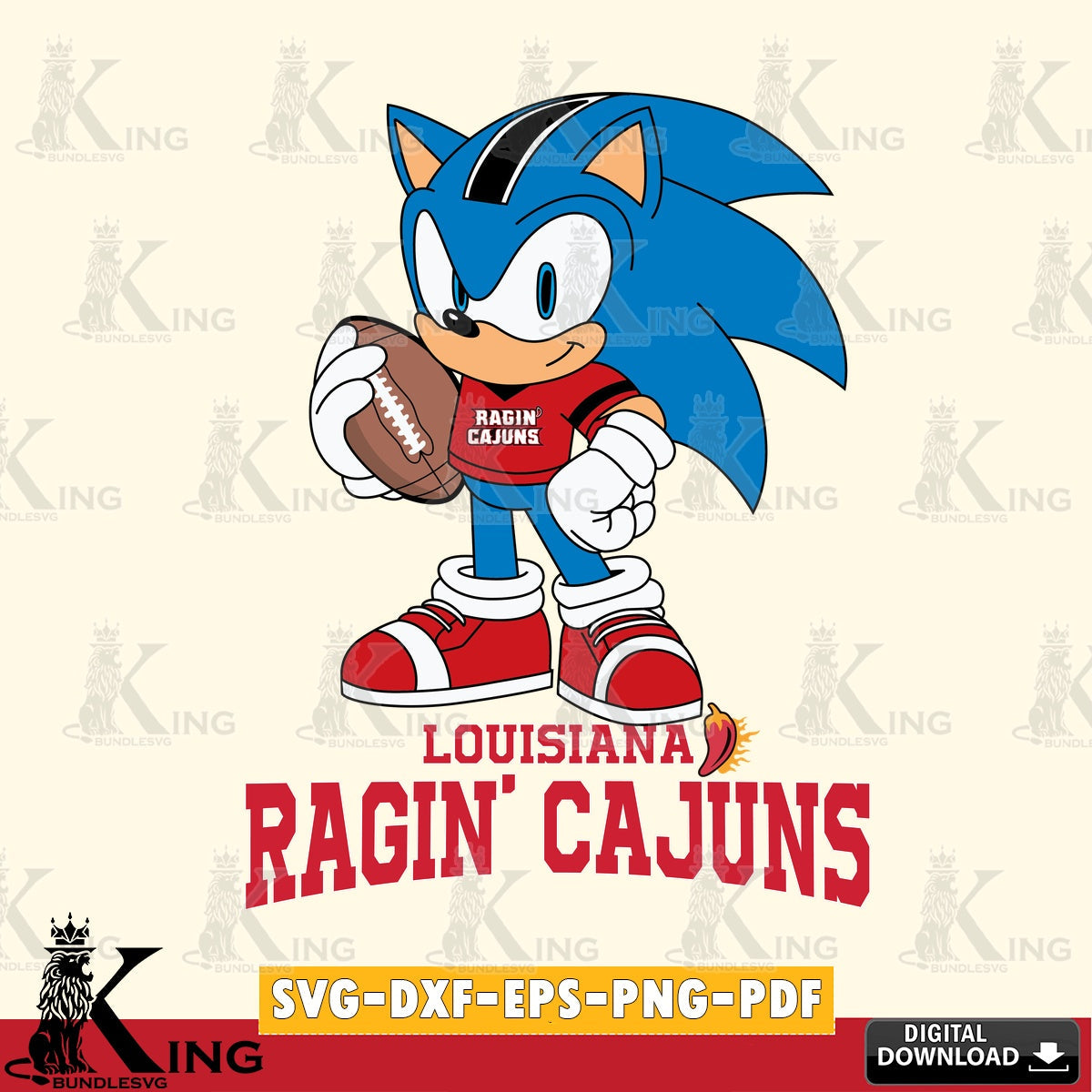 Louisiana Ragin' Cajuns Sonic Game Day Ready SVG file, Vector , Digital Download , PDF File , Instant Download