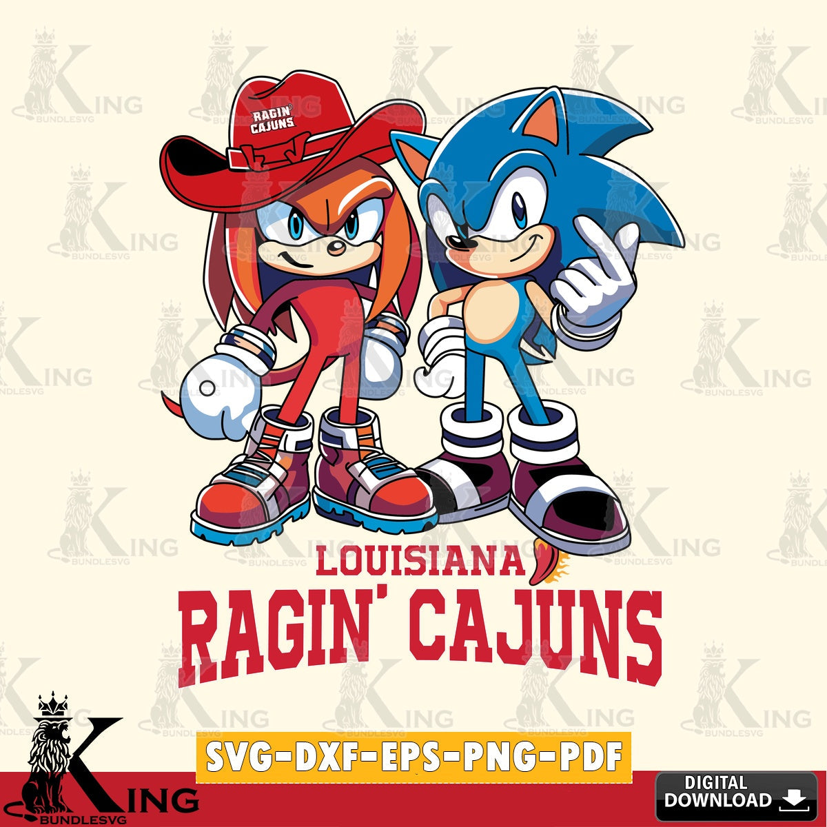 Louisiana Ragin' Cajuns Sonic & Knuckles Football Mascot SVG file, Vector , Digital Download , PDF File , Instant Download