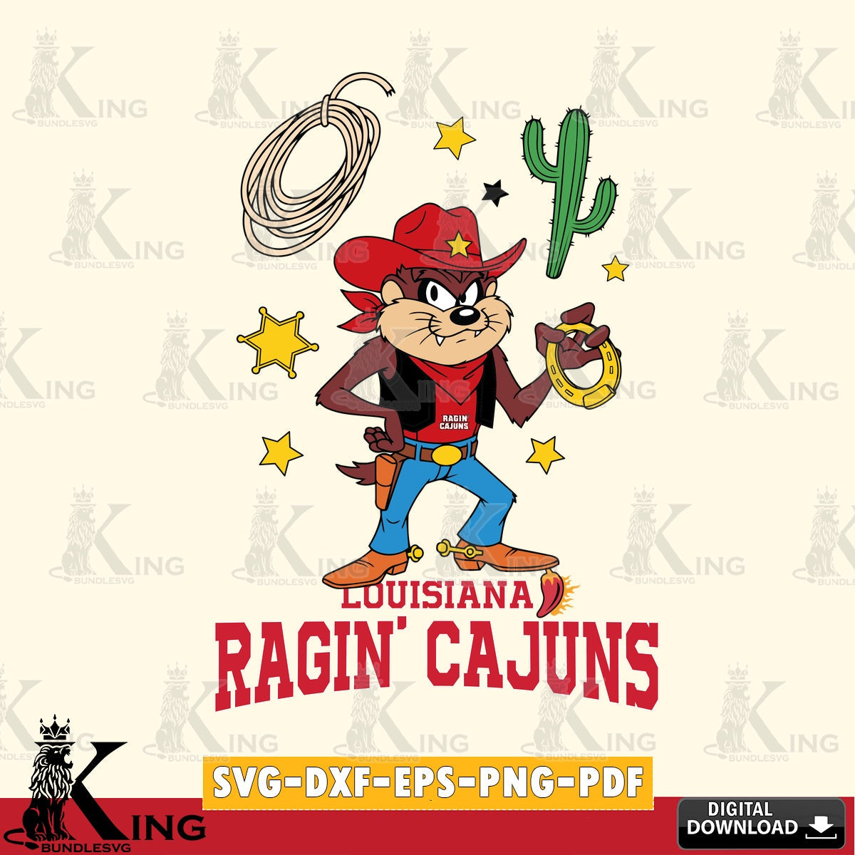 Louisiana Ragin' Cajuns Taz Cowboy Western SVG file, Cut file  , Digital Download , Instant Download, Taz svg, NCAA svg