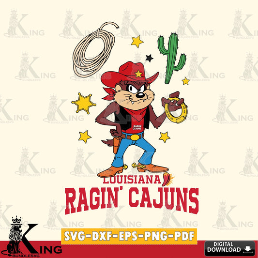 Louisiana Ragin' Cajuns Taz Cowboy Western SVG file, Cut file  , Digital Download , Instant Download, Taz svg, NCAA svg