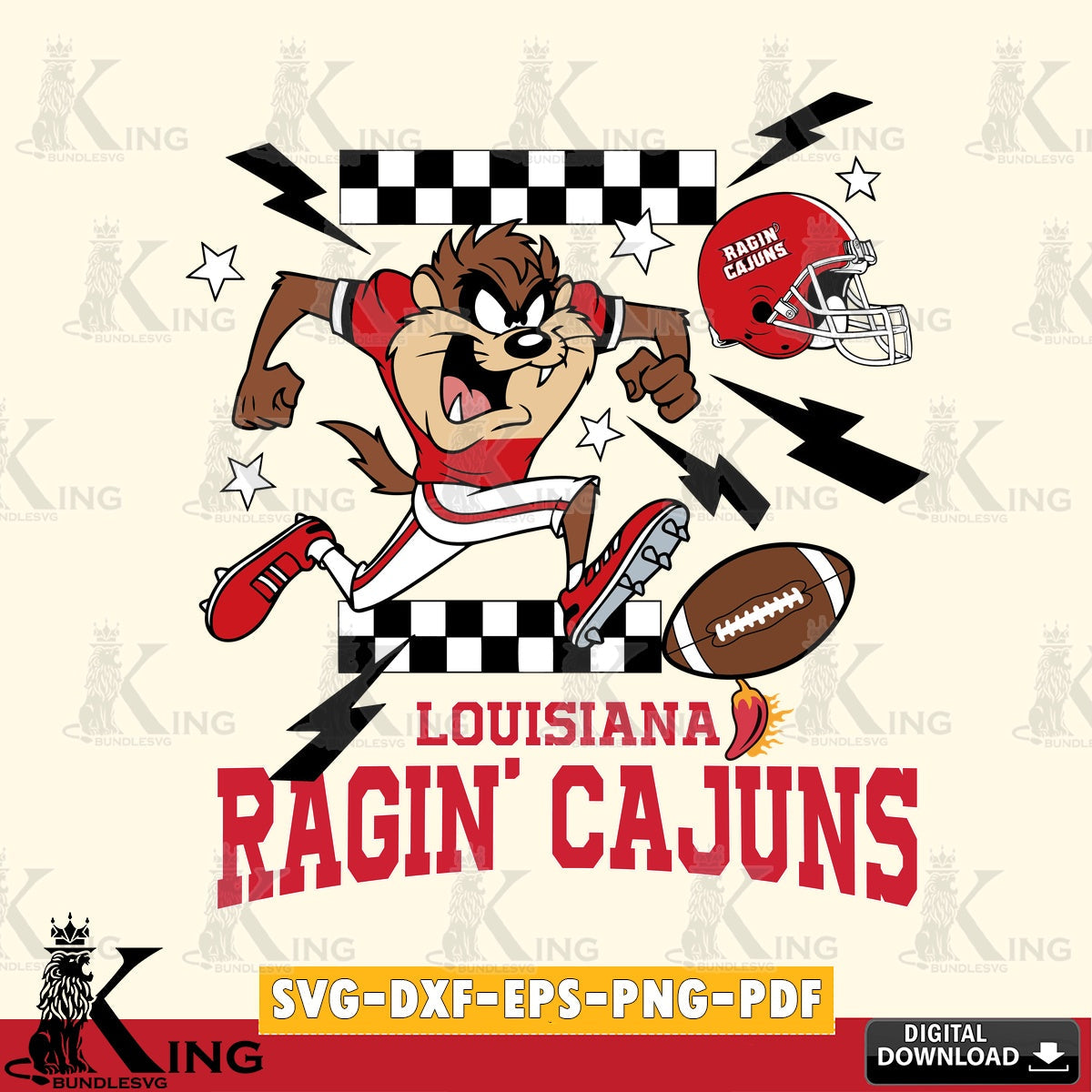 Louisiana Ragin' Cajuns Taz Football Lightning SVG file, Cut file  , Digital Download , Instant Download, Taz svg, NCAA svg