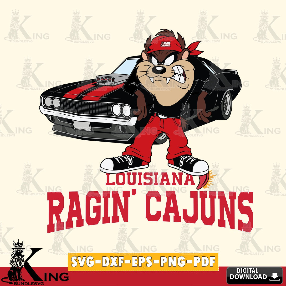 Louisiana Ragin' Cajuns Taz Racing Car SVG file, Cut file  , Digital Download , Instant Download, Taz svg, NCAA svg