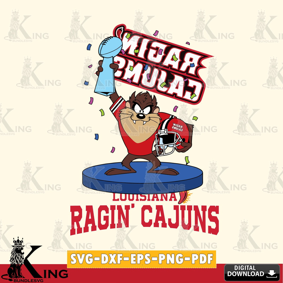 Louisiana Ragin' Cajuns Taz Trophy Podium SVG file, Cut file  , Digital Download , Instant Download, Taz svg, NCAA svg