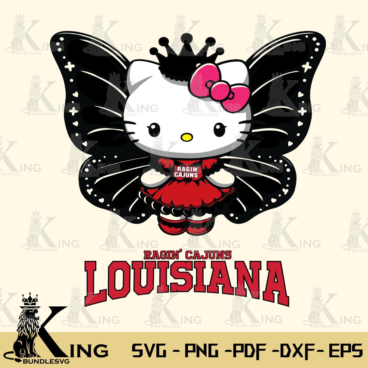 Louisiana Ragin' Cajuns Kitty Wings & Flowers Svg Eps Dxf Png File, Digital Download