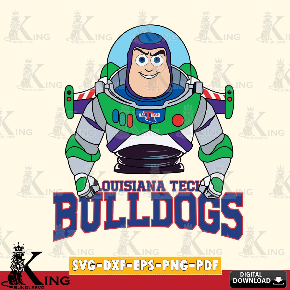 Detailed illustration of Louisiana Tech Bulldogs Buzz Lightyear football, a printable vector design for sublimation and crafts