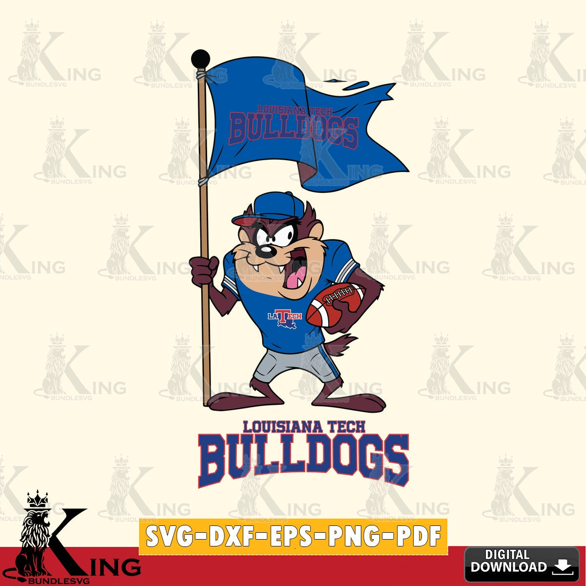 Louisiana Tech Bulldogs Football Taz Flag Art SVG file, Cut file  , Digital Download , Instant Download, Taz svg, NCAA svg