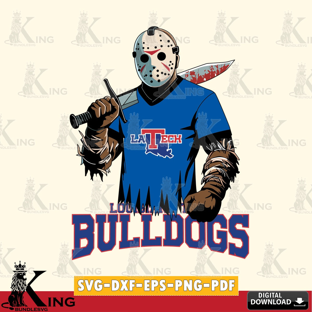 Stylish representation of Louisiana Tech Bulldogs Jason Voorhees Football, a digital file for silhouette cameo and cricut projects