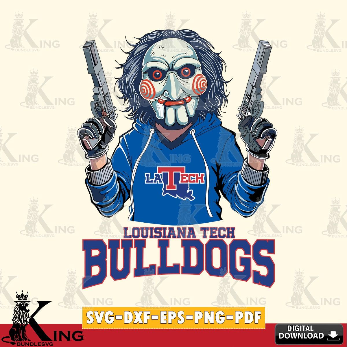 Custom design featuring Louisiana Tech Bulldogs Jigsaw Billy Football, NCAA file cut, SVG PNG files perfect for Cricut and