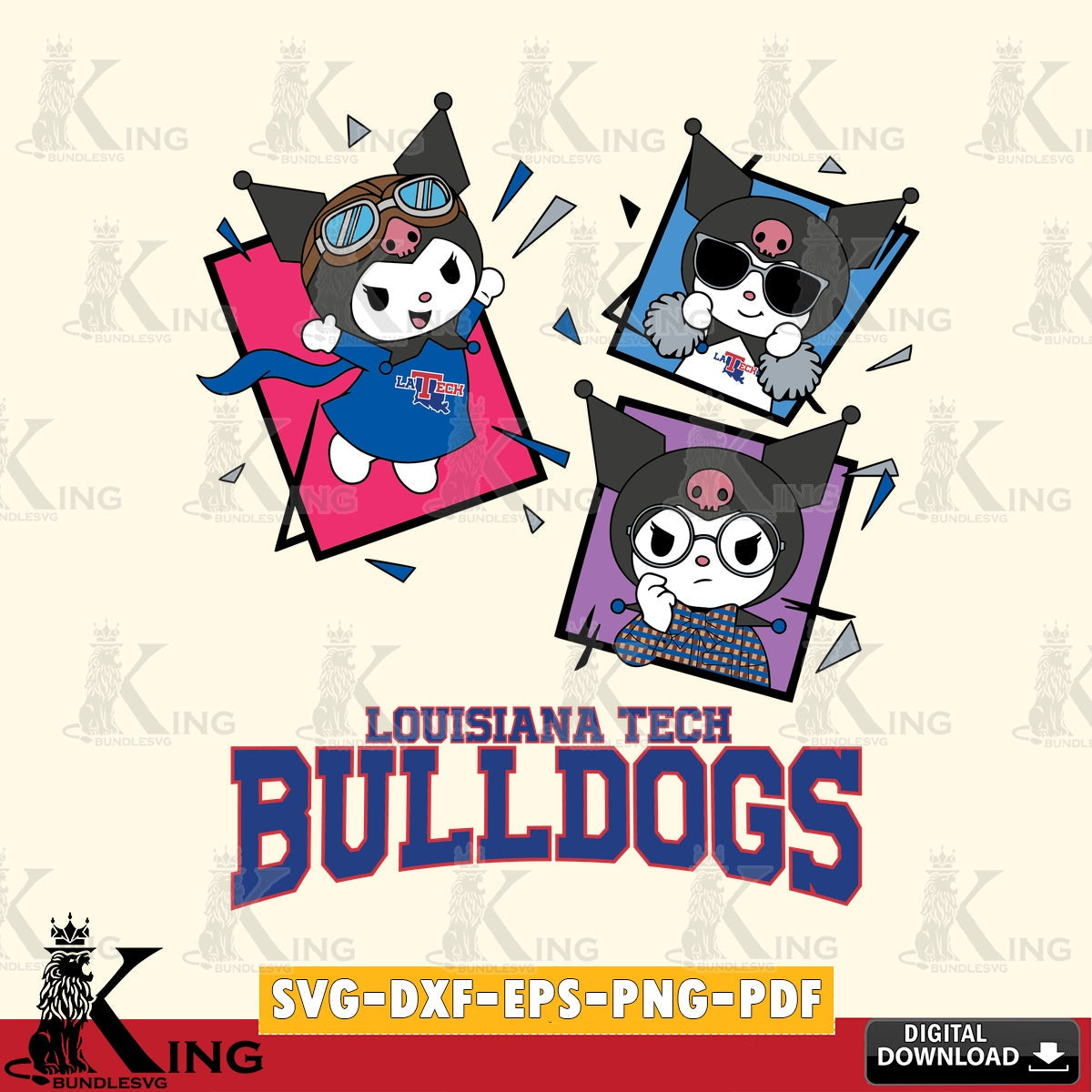 Louisiana Tech Bulldogs Kuromi Action Football SVG file, Cricut, Cut file  , Digital Download , Instant Download, Sanrio svg, Clipart