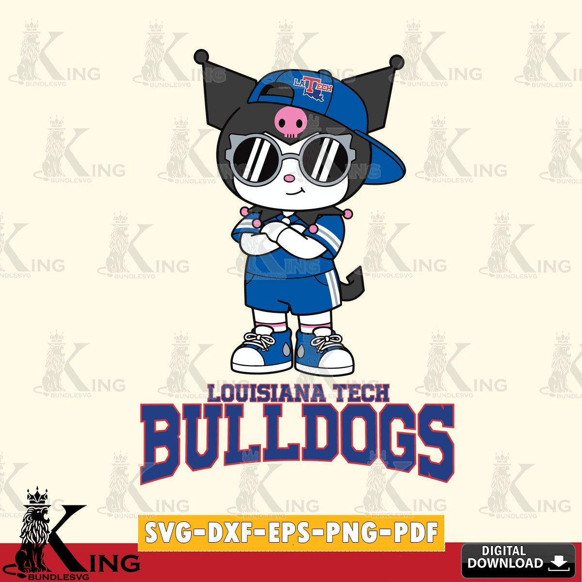 Louisiana Tech Bulldogs Kuromi Football Jersey SVG file, Cricut, Cut file  , Digital Download , Instant Download, Sanrio svg, Clipart