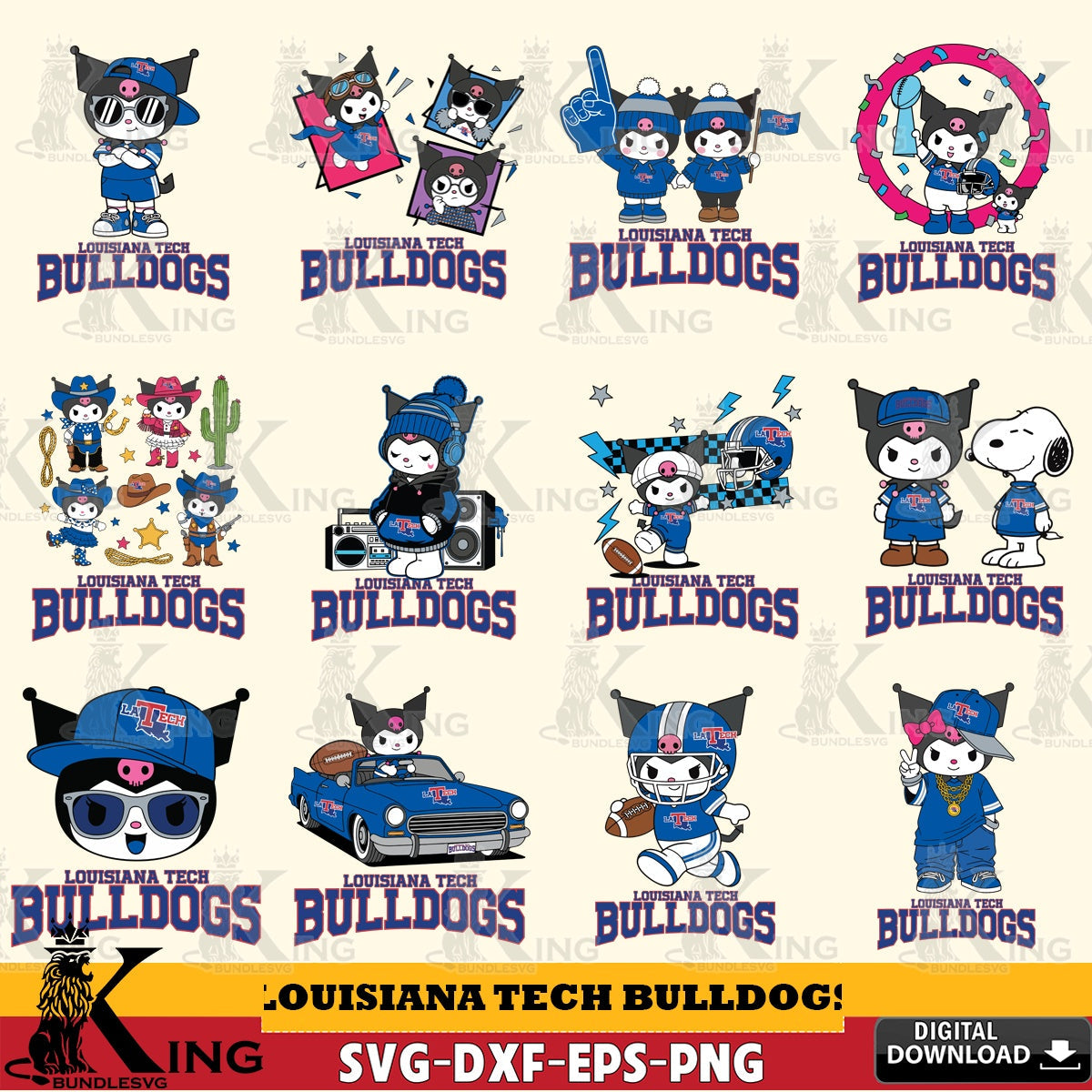 Louisiana Tech Bulldogs Kuromi Football Jersey NCAA Bundle SVG file, Cricut, Cut file  , Digital Download , Instant Download, Sanrio svg, Clipart