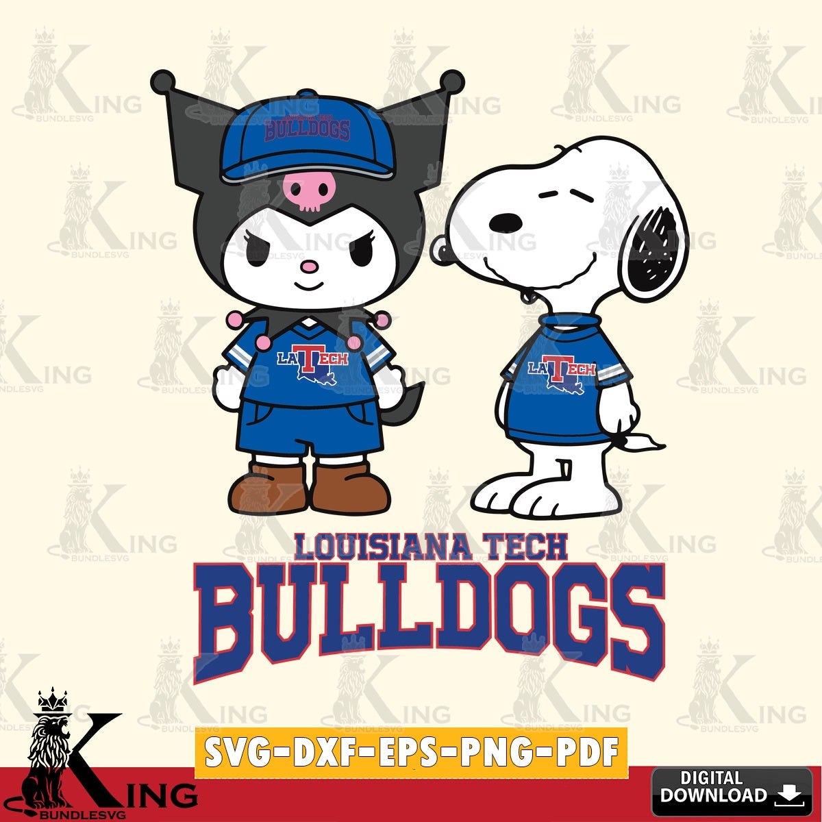 Louisiana Tech Bulldogs Kuromi Snoopy Football SVG file, Cricut, Cut file  , Digital Download , Instant Download, Sanrio svg, Clipart