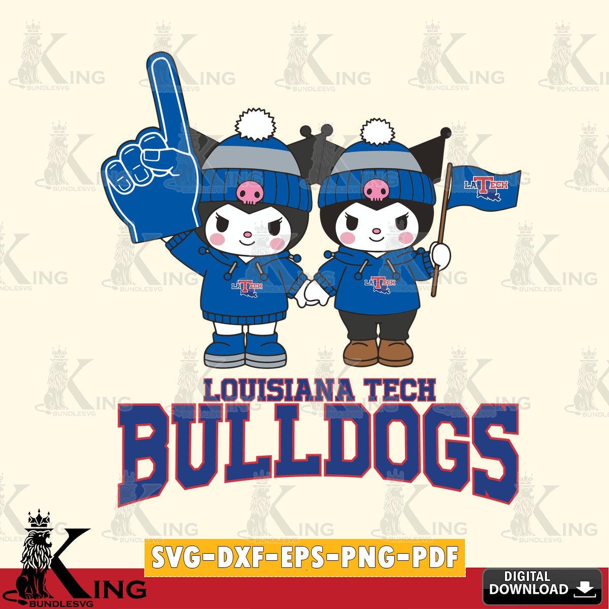 Louisiana Tech Bulldogs Kuromi rugby Fan SVG file, Cricut, Cut file  , Digital Download , Instant Download, Sanrio svg, Clipart