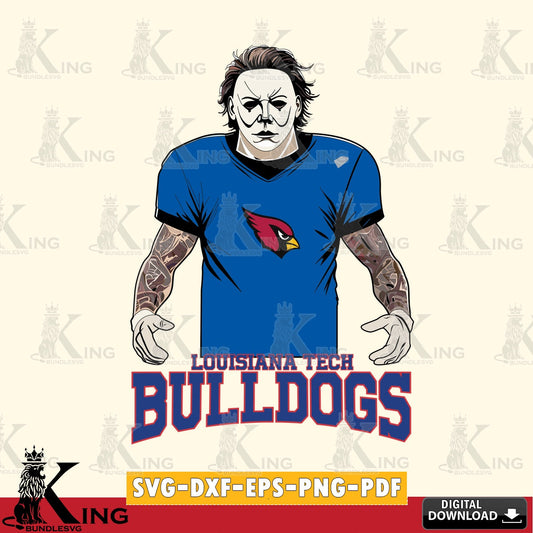 Printable art of Louisiana Tech Bulldogs Michael Myers tattoo football, SVG cut file for personalized gifts and laser projects