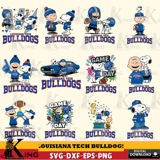 Louisiana Tech Bulldogs Peanuts Football NCAA Bundle SVG, Cricut, Cut file  , Digital Download , Instant Download, Peanuts svg, NCAA svg, Football svg, Sport svg