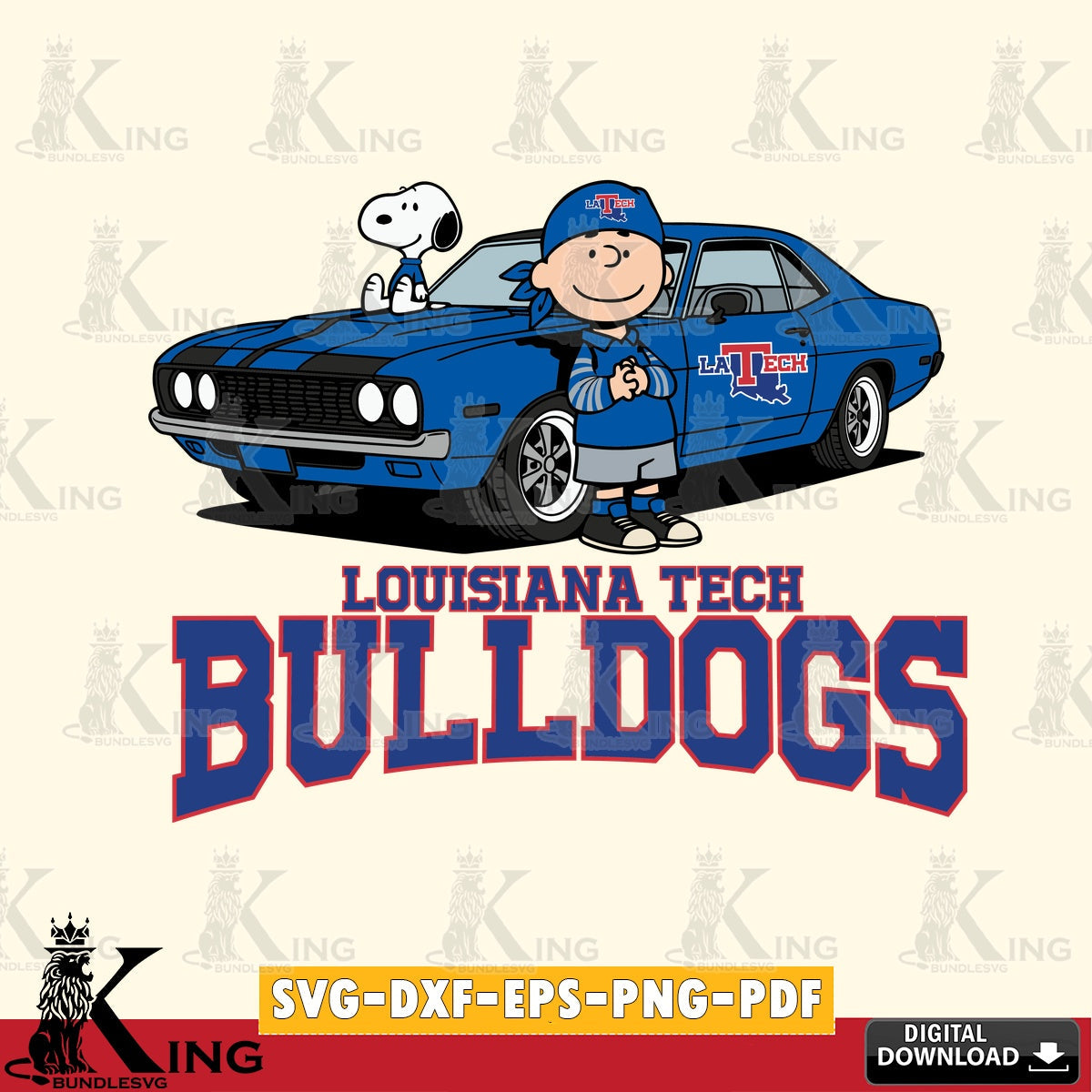 Louisiana Tech Bulldogs Peanuts Muscle Car SVG, Cricut, Cut file  , Digital Download , Instant Download, Peanuts svg, NCAA svg, Football svg, Sport svg