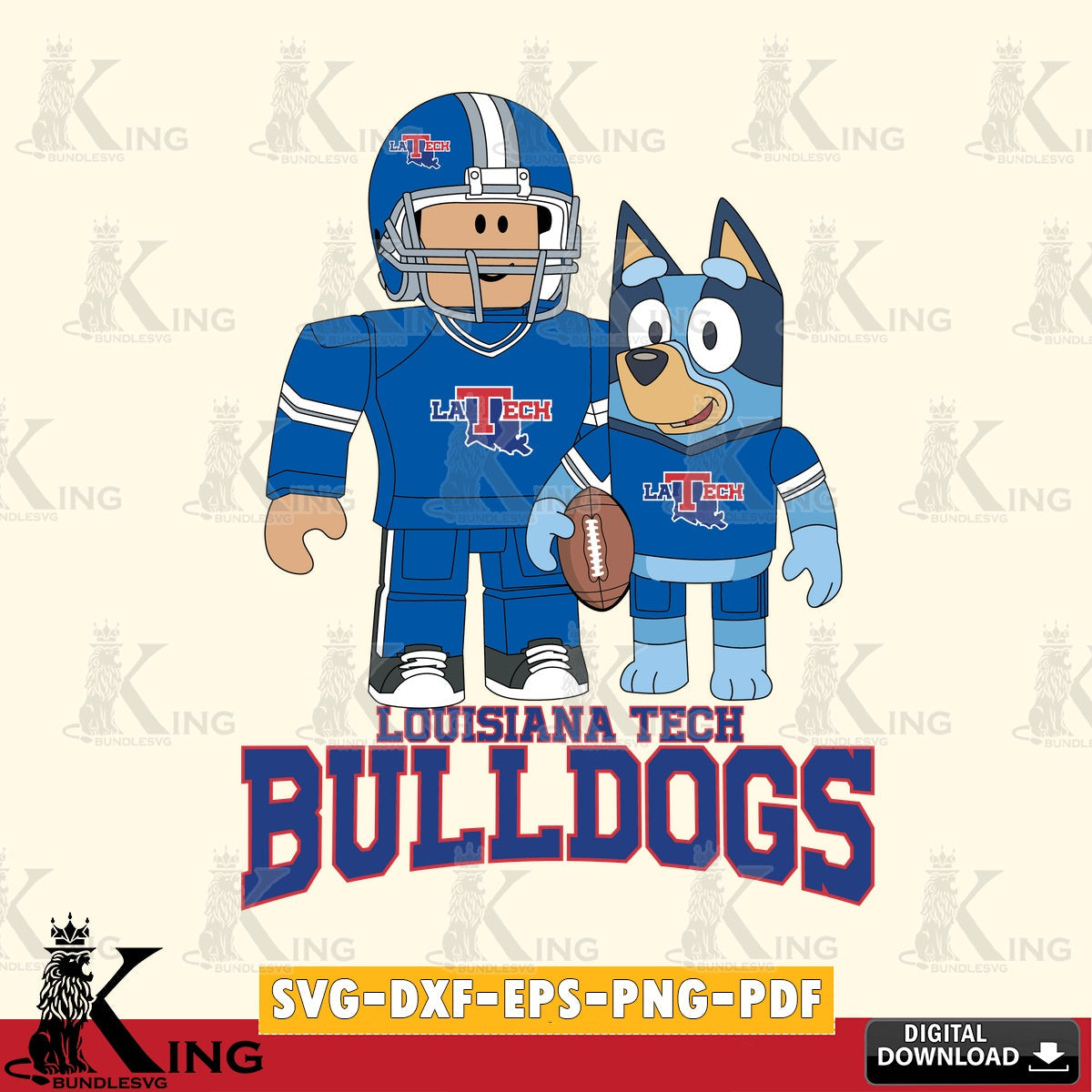 Louisiana Tech Bulldogs Roblox & Bluey Football SVG file , NCAA Cricut,  File cut , Digital Download , PDF File