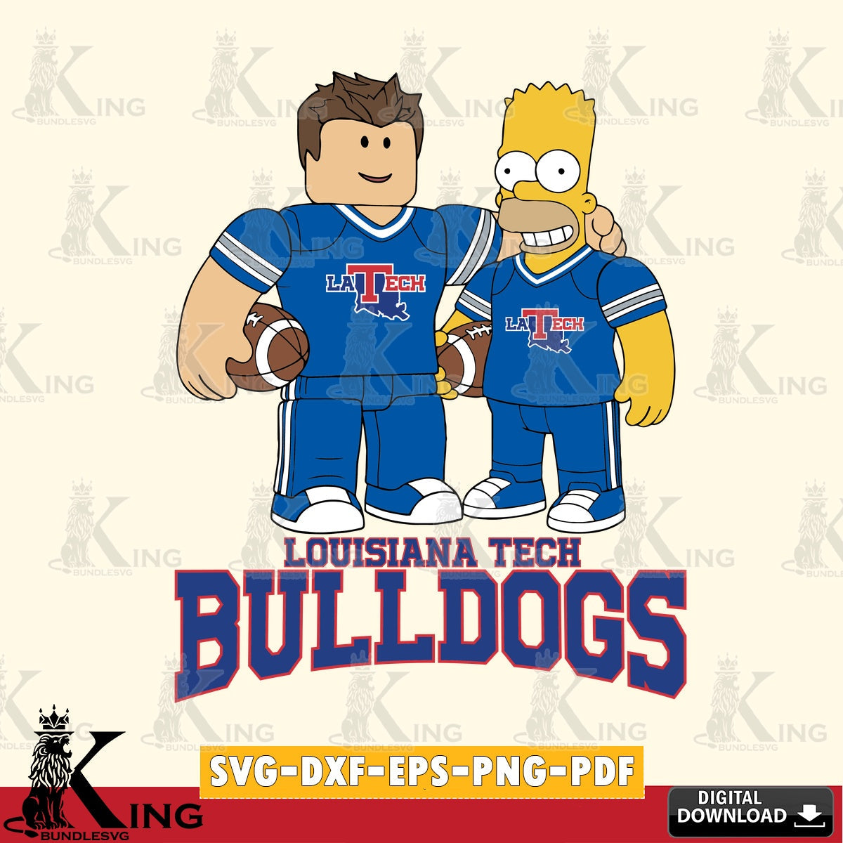 Louisiana Tech Bulldogs Roblox & Homer Simpson Football SVG file , NCAA Cricut,  File cut , Digital Download , PDF File