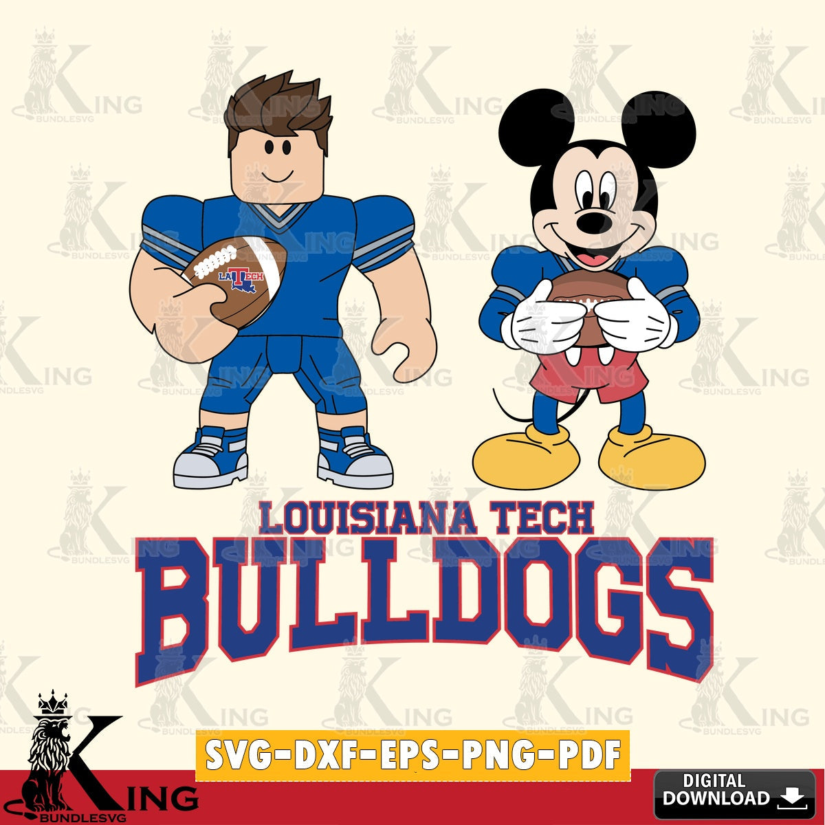 Louisiana Tech Bulldogs Roblox & Mickey Football SVG file , NCAA Cricut,  File cut , Digital Download , PDF File