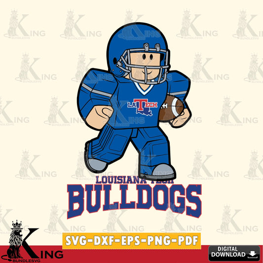 Artistic drawing of a Louisiana Tech Bulldogs Roblox player in rugby, a digital clipart compatible with laser engraving and